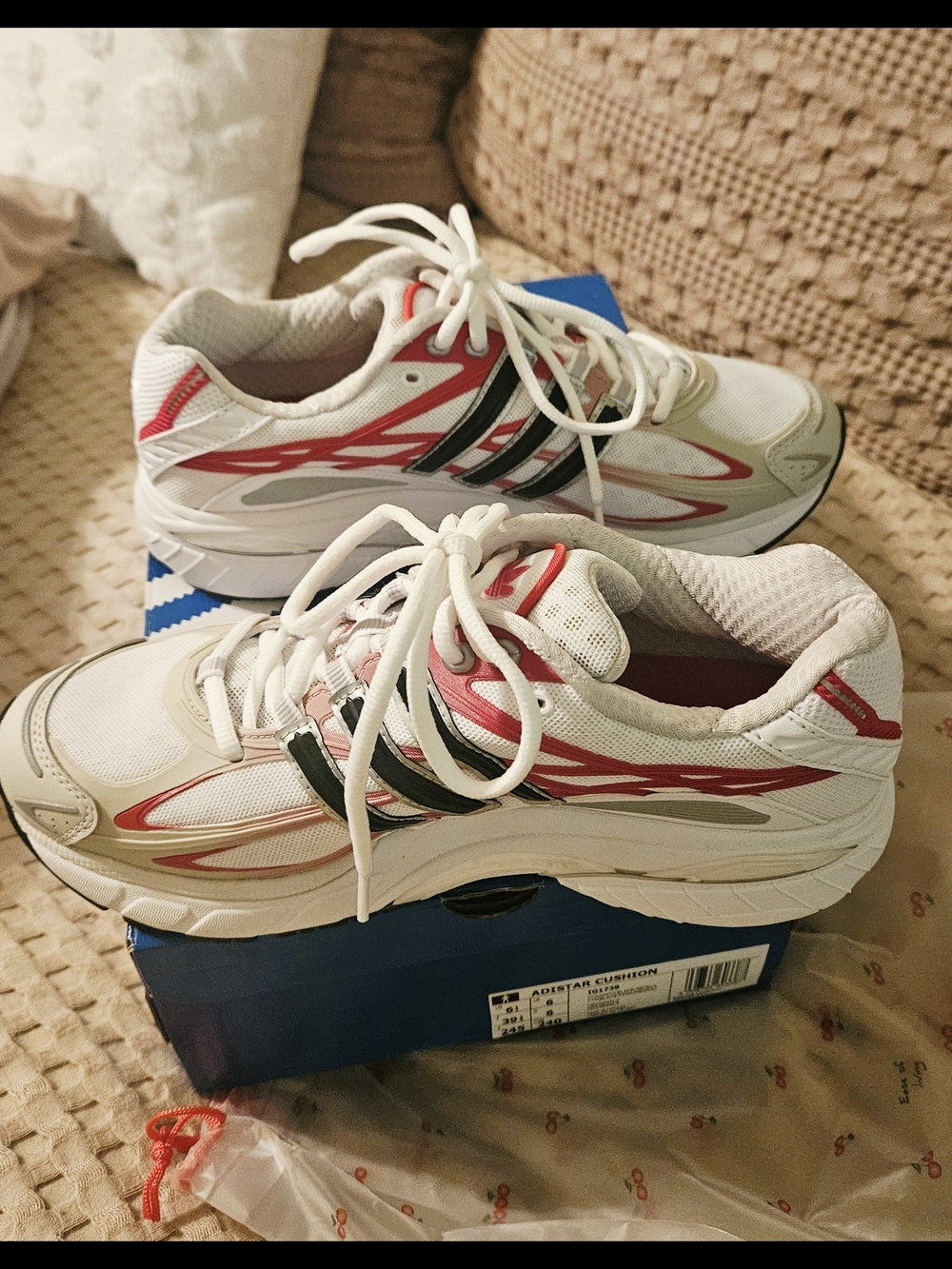 Adidas Adistar Cushion-White and Red Men's 6.5/Women's 7.5 Athletic Sneakers